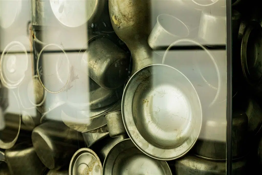 The famous enamelware exhibit inside Schindler's Factory Museum