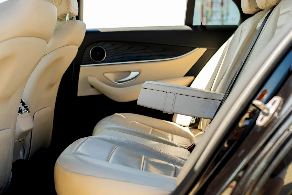 Comfortable Mercedes rear seat for a private chauffeur ride in Krakow